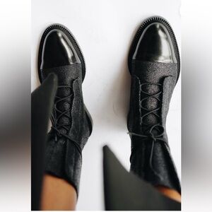 Inch2 Caviar Brogue Black Leather Lace Up Boots Sz 37 7